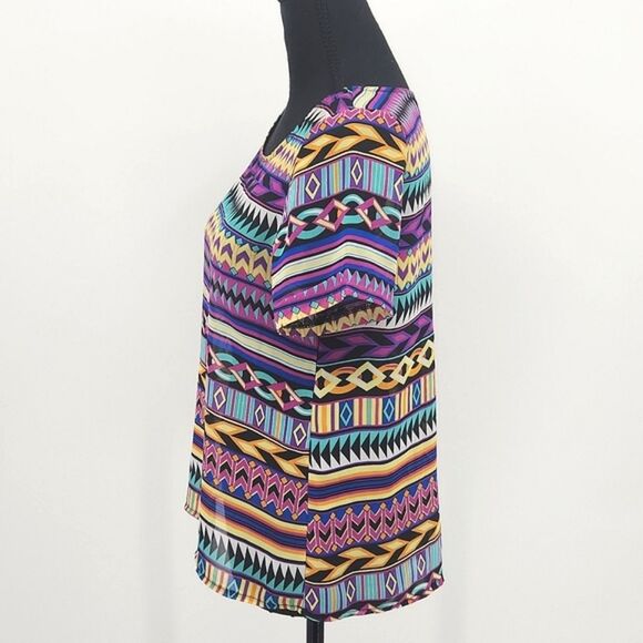 Forever 21 Multicolor Tribal Geometric Print Sheer Top Blouse Women's Size Small - Picture 2 of 9